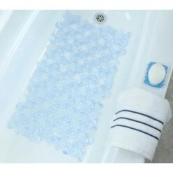 SlipX Solutions 06772 Burst Of Bubbles Bath Mat, 30 In L, 17 In W, Vinyl Mat Surface, Light Blue