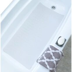 SlipX Solutions 06601 Safety Bath Mat With Microba, 36 In L, 18 In W, Rubber Mat Surface, White
