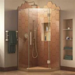 DreamLine SHEN-2634340-04 Prism Plus 34 In. W X 34 In. D X 72 In. H Semi-Frameless Neo-Angle Hinged Shower Enclosure In Brushed Nickel Hardware