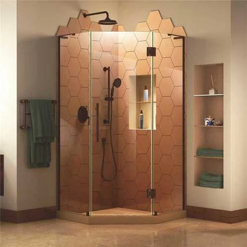DreamLine SHEN-2640400-06 Prism Plus 40 In. D X 40 In. W X 72 In. H Semi-Frameless Neo-Angle Hinged Shower Enclosure In Oil Rubbed Bronze Hardware