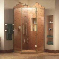 DreamLine SHEN-2640400-04 Prism Plus 40 In. D X 40 In. W X 72 In. H Semi-Frameless Neo-Angle Hinged Shower Enclosure In Brushed Nickel Hardware