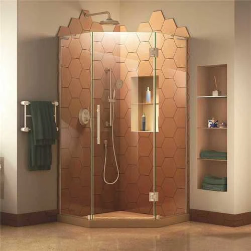 DreamLine SHEN-2640400-04 Prism Plus 40 In. D X 40 In. W X 72 In. H Semi-Frameless Neo-Angle Hinged Shower Enclosure In Brushed Nickel Hardware
