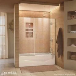 DreamLine D58580-04 Unidoor-X 58-58.5 In. X 58 In. Frameless Hinged Tub Door In Brushed Nickel