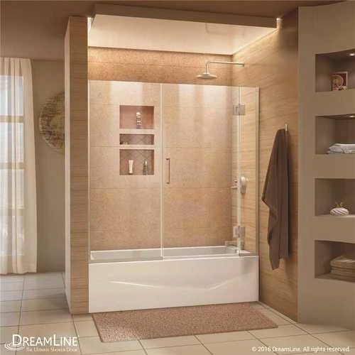 DreamLine D58580-04 Unidoor-X 58-58.5 In. X 58 In. Frameless Hinged Tub Door In Brushed Nickel
