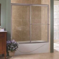 Foremost TDST6058-CL-BN Tides 60 In. X 58 In. Framed Sliding Tub Door In Brushed Nickel With Clear Glass