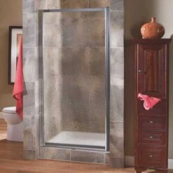 Foremost TDSW2965-OB-SV Tides 27 In. To 29 In. X 65 In. Framed Pivot Shower Door In Silver With Obscure Glass With Handle