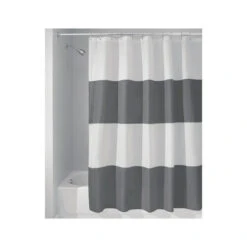 IDesign 26915 Shower Curtain 72" H X 72" W Gray/White Stripes Polyester Gray/White