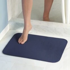 IDesign 16217 Bath Mat InterDry 24" L X 18" W Navy Microfiber Polyester Navy